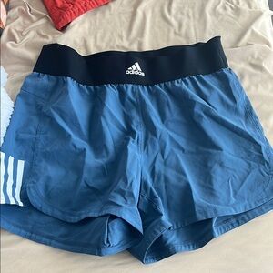 Adidas Blue and Black Athletic Shorts with Classic Stripes